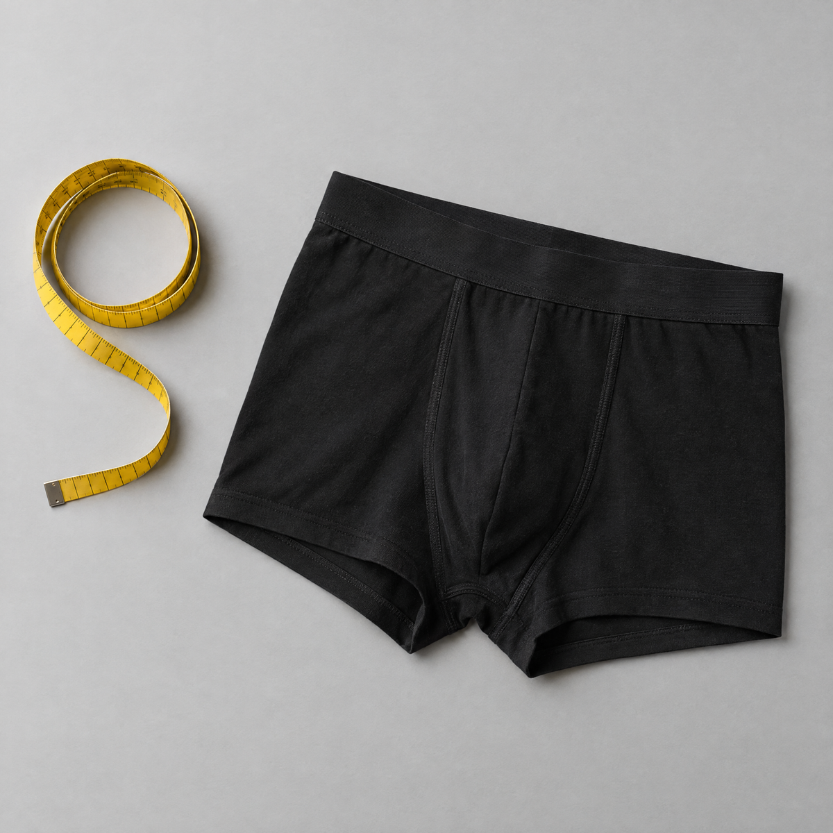 Measuring tape next to folded Garrison boxer briefs