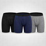 Leak-proof boxer briefs in black, navy and gray